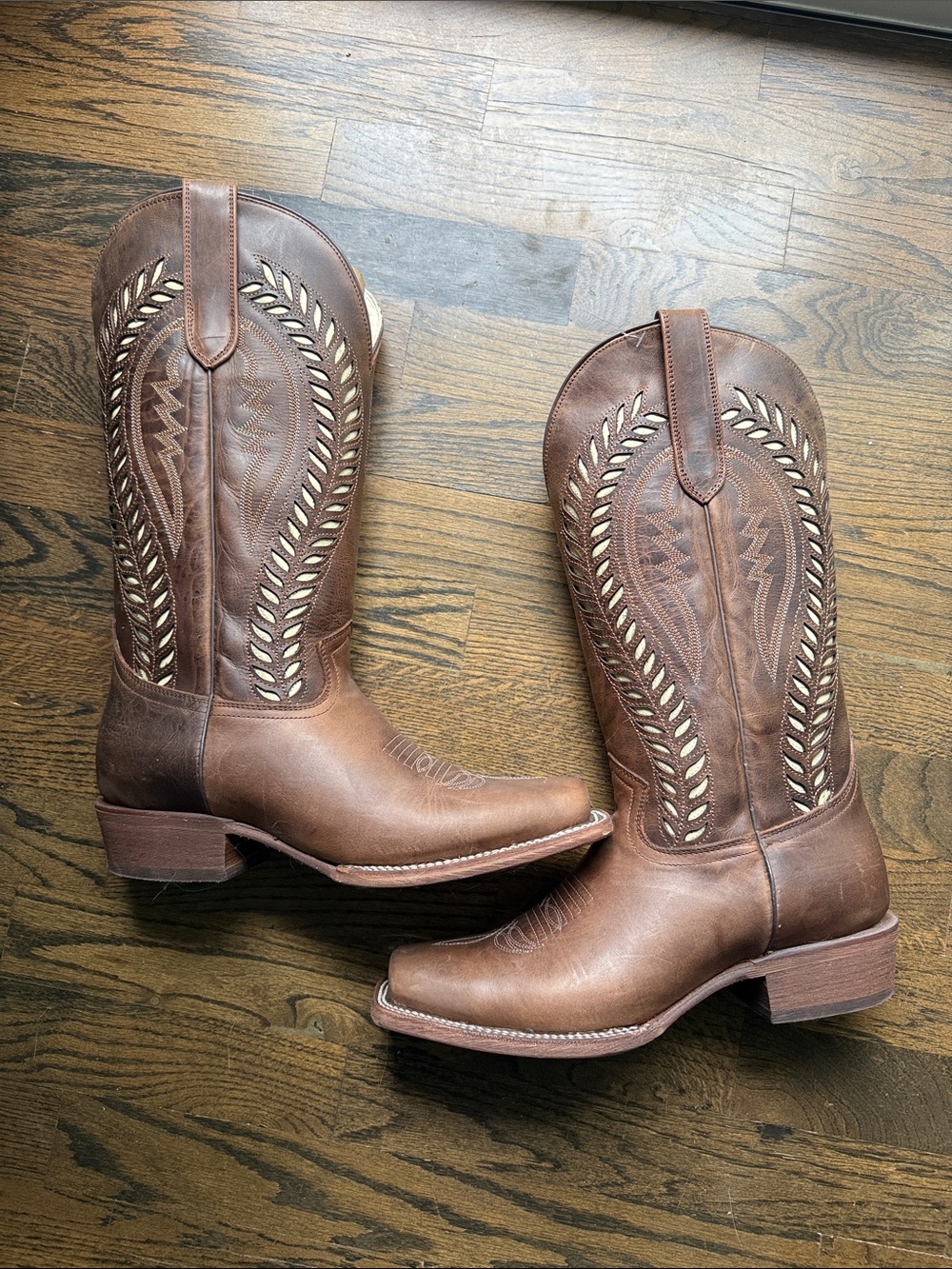 J.B. Dillon Brown Leather Women’s Heeled Western Boots with Cutout Stitch Detail